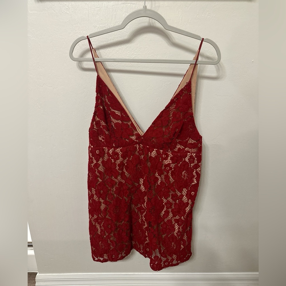 Free people floral lace red tank dress